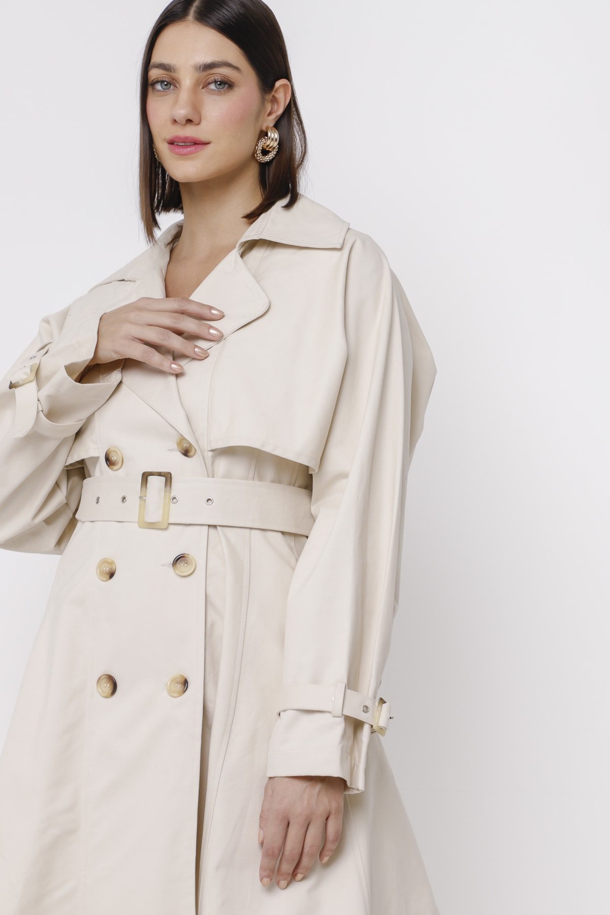 Casaco Trench Coat com Cinto - Bege