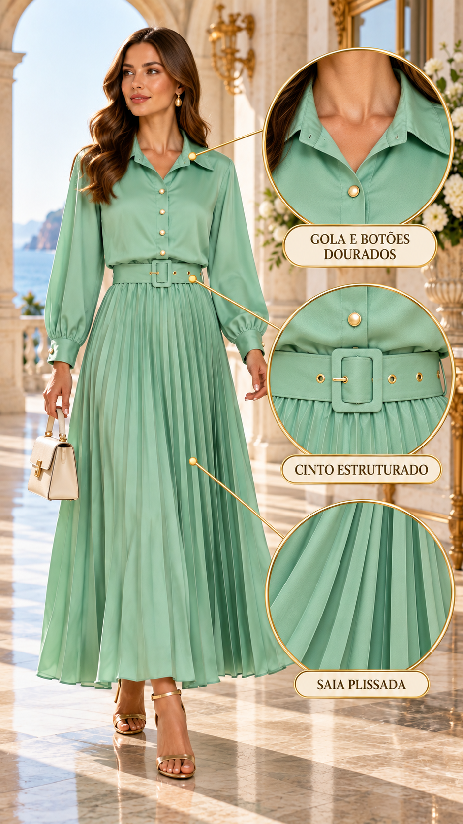Vestido Longo Plissado Dubai