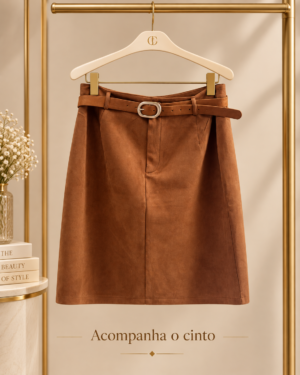 Saia Plus Size em Camurça com Cinto